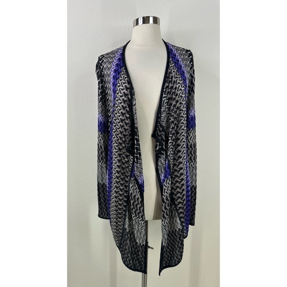 Chicos Colorblock Knit Long Sleeve Open Front Cardigan